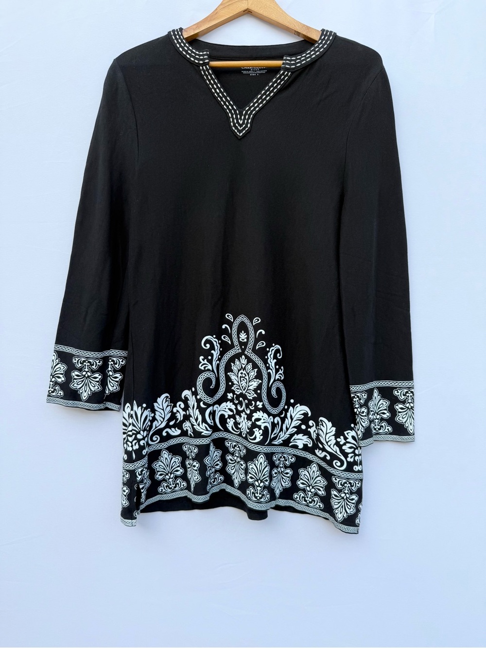 Charter Club Black Tunic, Damask Print, Paisley, Large, Office, Going Out, NWOT